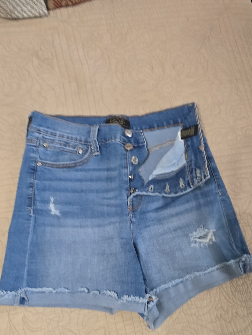 Rachel Roy Blue Distressed Button-Front Jean Shorts Super High Rise